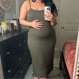 Olive Green Ribbed Knit Dress size Large